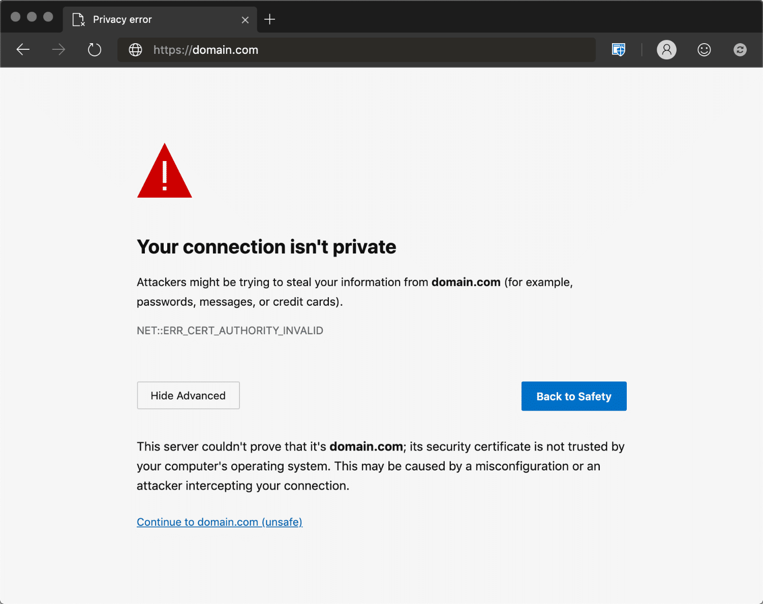 Edge中的NET::ERR_CERT_AUTHORITY_INVALID错误